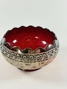 Vintage Imperial Ruby Red Carnival Glass Bowl 7" Diamond Lace Iridescent